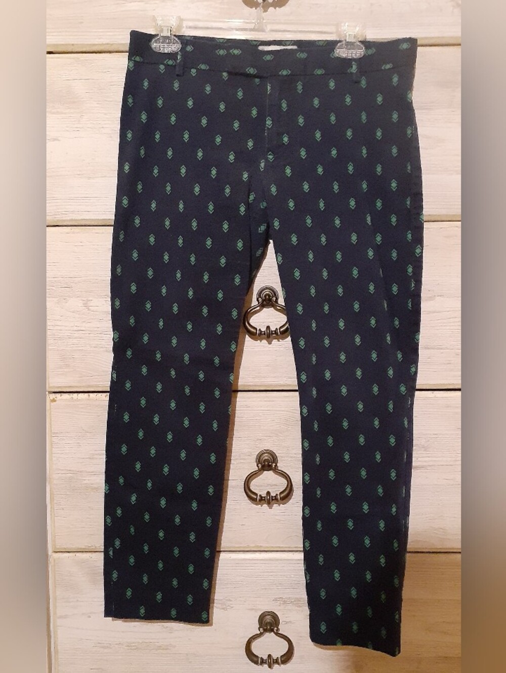 GAP Slim Cropped Diamond Print Pants Size 6 Navy Green Stretch Ankle